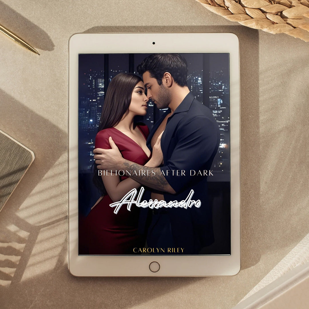 Romantic billionaire ebook cover with passionate couple at night
