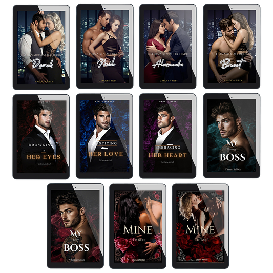 Romance bundle cover featuring billionaires, fake fiancés, grumpy bosses, and forbidden love